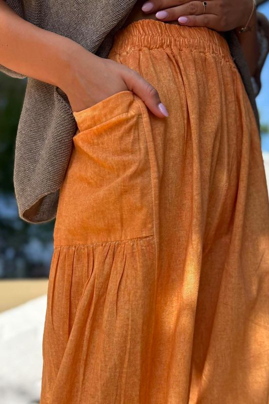 Rustic Nature Linen Blend Pocket Pleat Wide Leg Washed Cayenne